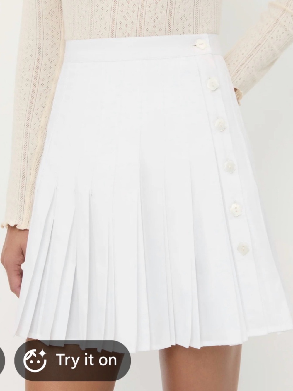 Loeffler Randall Caroline White Pleated Mini Skirt with Side Buttons tennis